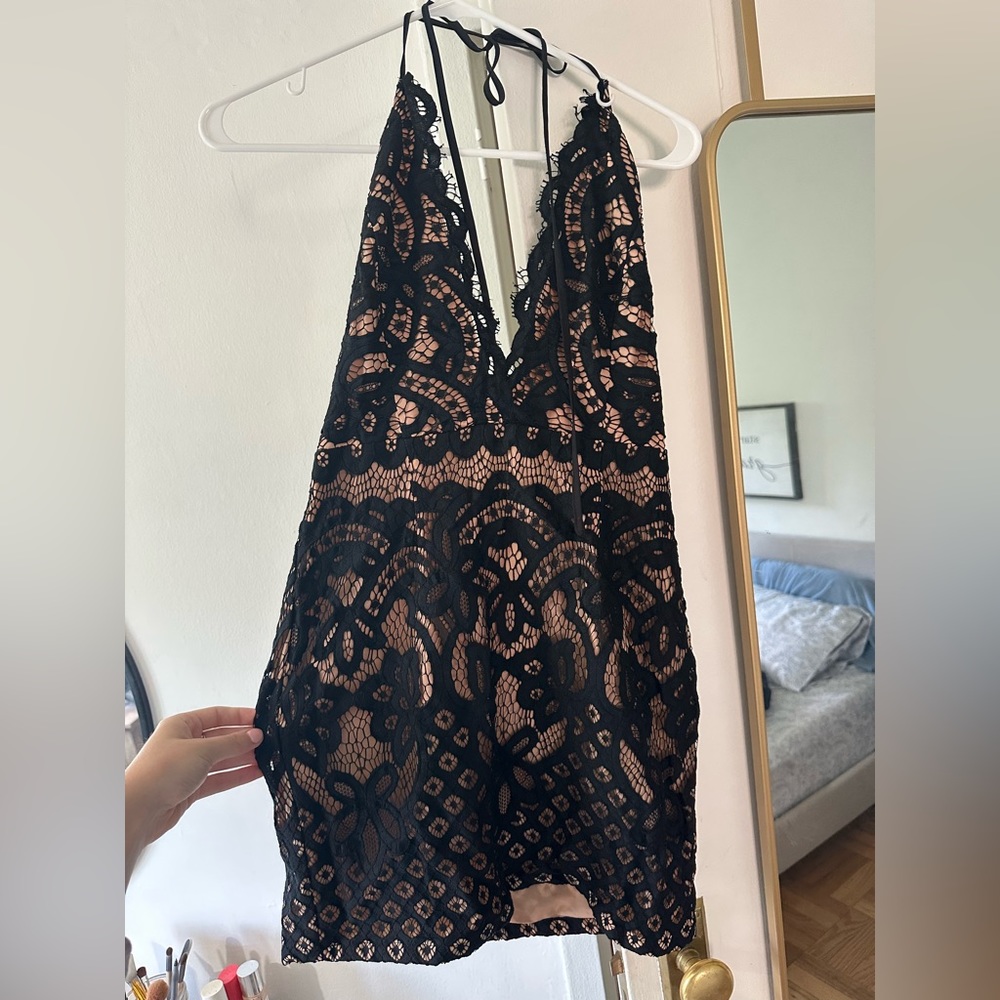 Toni Black Lace Halter Dress